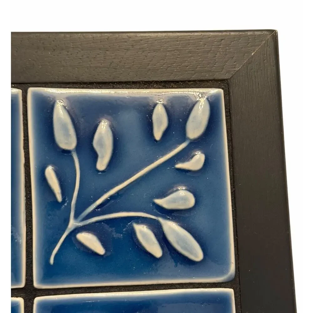 Vintage SWAN Wood Ceramic Tile TRIVET Wall Art Decor Blue 3710/67